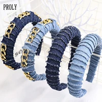 proly new fashion women hairband vintage denim headband for adult thickened wide sided sponge hair band turban hair accessories