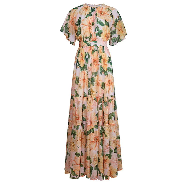 

Plus Size 2021 Summer Fashion Runway Plus size Dress Women Floral Print Elegant Boho Holiday Party Maxi Long Dress