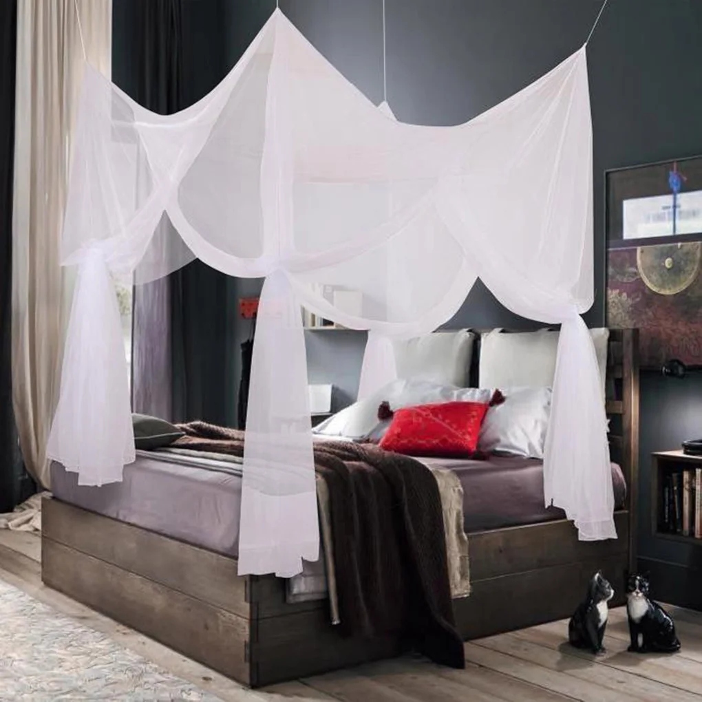 

Mosquito Net White For Double Four Corner Adult Bed Post Bed Canopy Mosquito Net Full Queen King Size Bedding