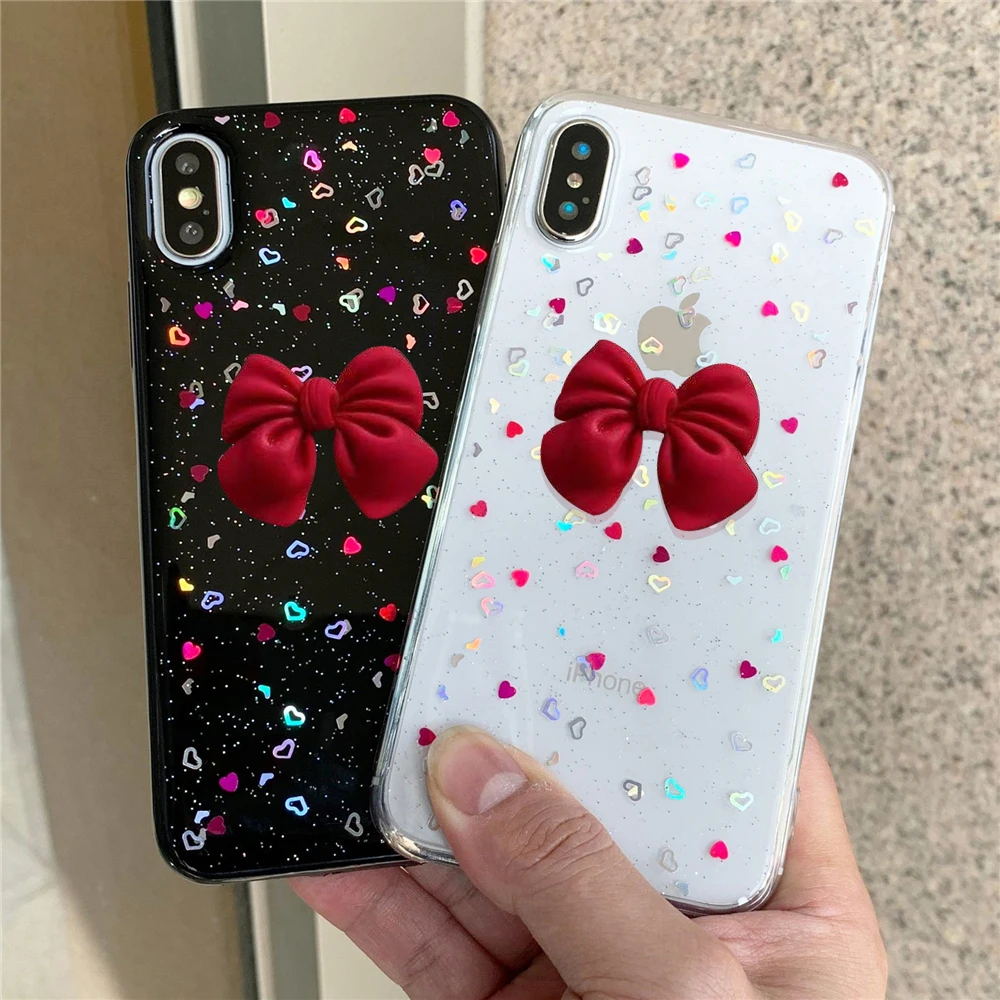 Модный 3D Блестящий чехол для телефона с бантом iPhone 13 12 11 Pro Max X XS XR 7 8 6 6S Plus SE 2020
