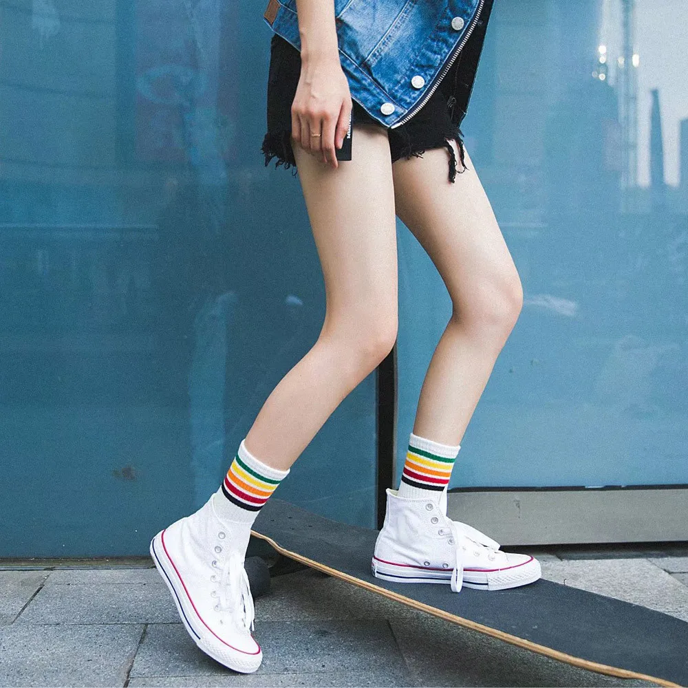 Спортивные модные повседневные носки в полоску 5 цветов женские хлопковые теплые