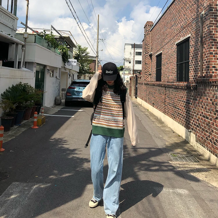 2019 autumn and winter korean style Vintage sleeveless sweater V-neck vests womens (F1369) | Женская одежда