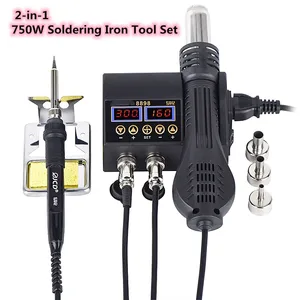 2 in 1 750w soldering station lcd digital display welding rework station for cell phone bga smd pcb ic repair solder tools 8898 free global shipping