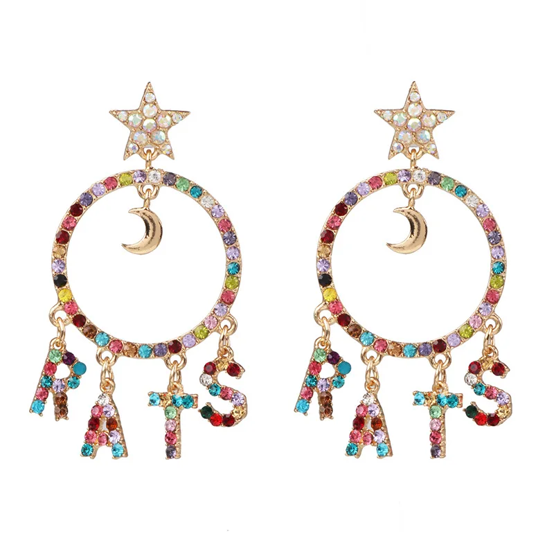 Женские серьги подвески с разноцветными буквами большие круглые роскошные