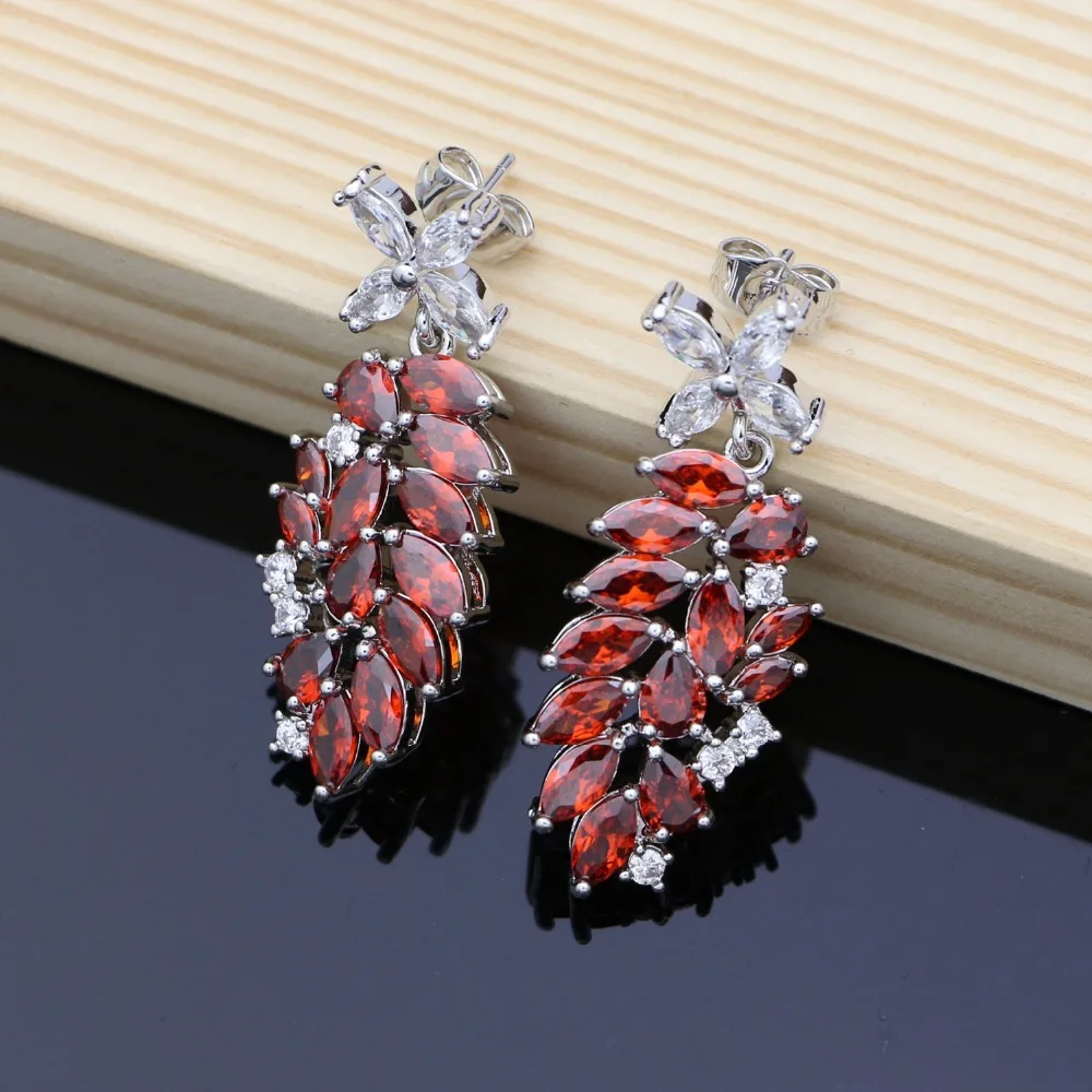 Элегантные ювелирные украшения из серебра 925 пробы в форме цветка с красным