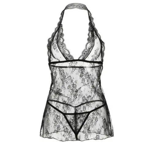 Горячая Распродажа женское сексуальное кружевное платье + стринги ночная