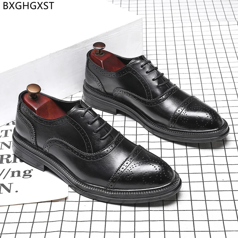 

Black Business Shoes Men Office 2023 Brown Brogue Dress Shoes for M E N Oxford Leather Shoes Men Formal Chaussure Homme Zapatos
