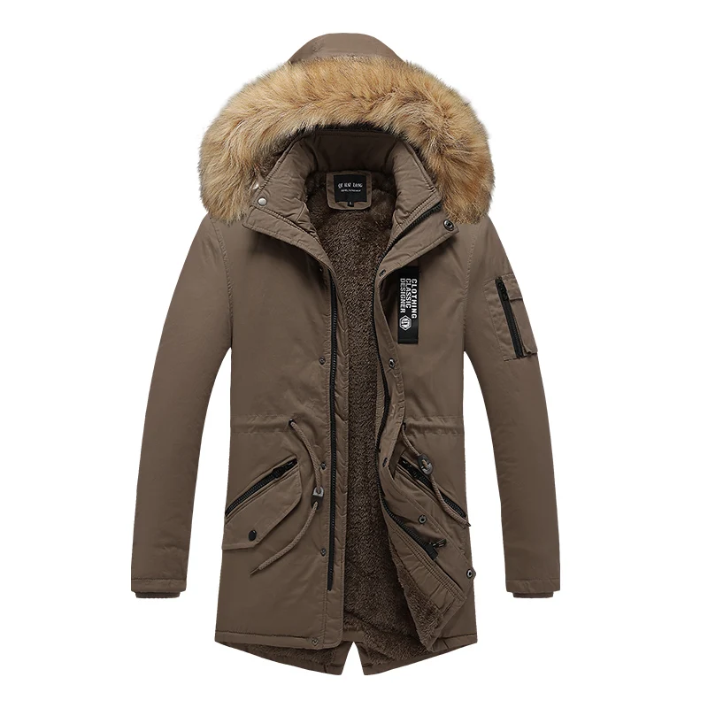 Мужская зимняя длинная парка теплая плотная куртка Повседневная с меховым