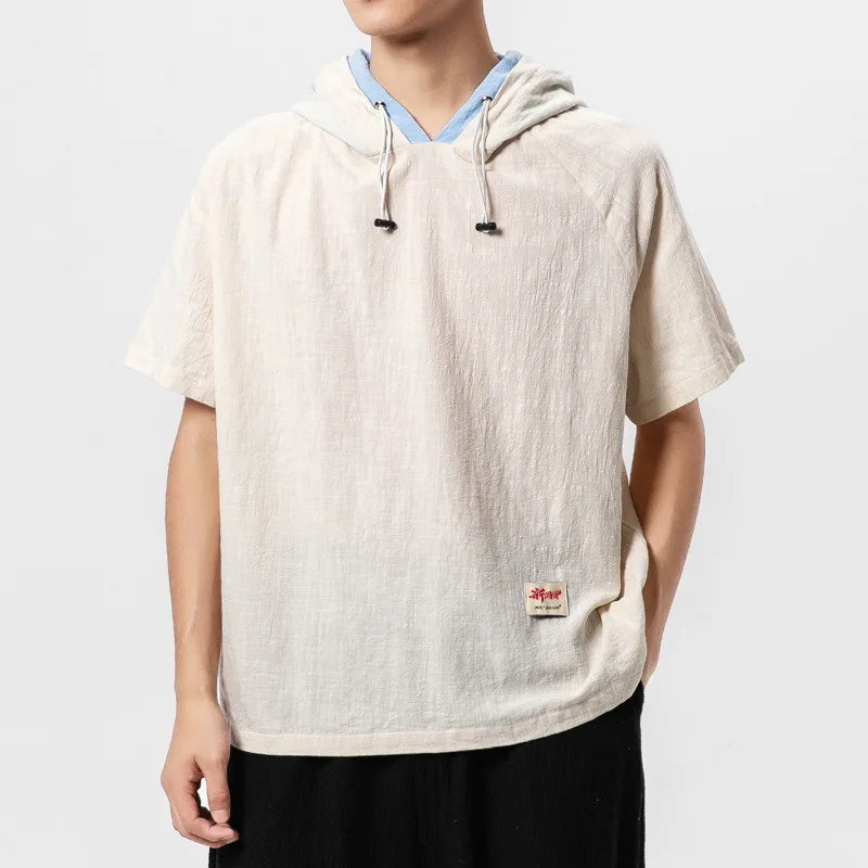 

Retro Cotton Linen Men Hooded Tops Chinese Style Fashion Casual T-shirt Blouse Sweatshirt Japanese Harajuku Streetwear Hoodies
