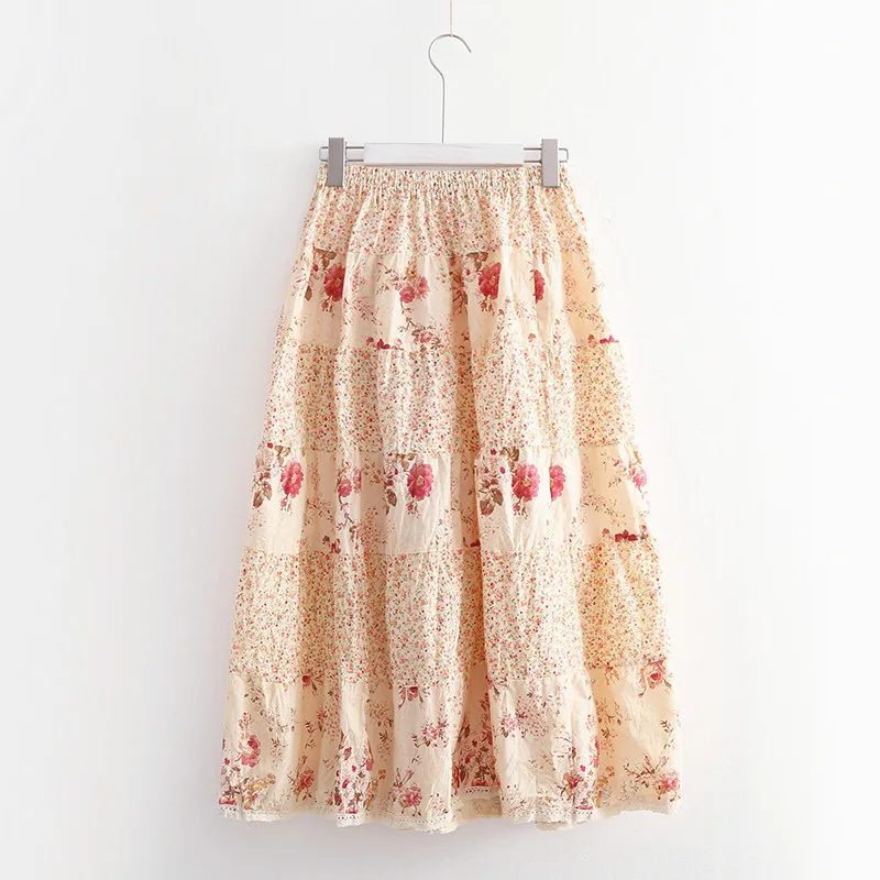 Новая летняя юбка в богемном стиле с цветочным принтом из хлопка и льна цельная