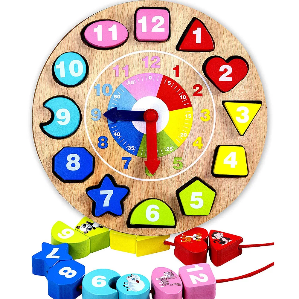 Развивающая игрушка для малышей деревянные игрушки красочные цифры часы