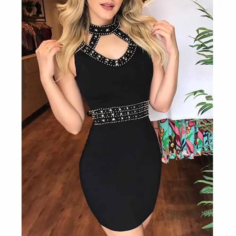 

Wholesale 2020 woman's dress multiple colour Beaded Fashion casual celebrity boutique cocktail party bandage dress