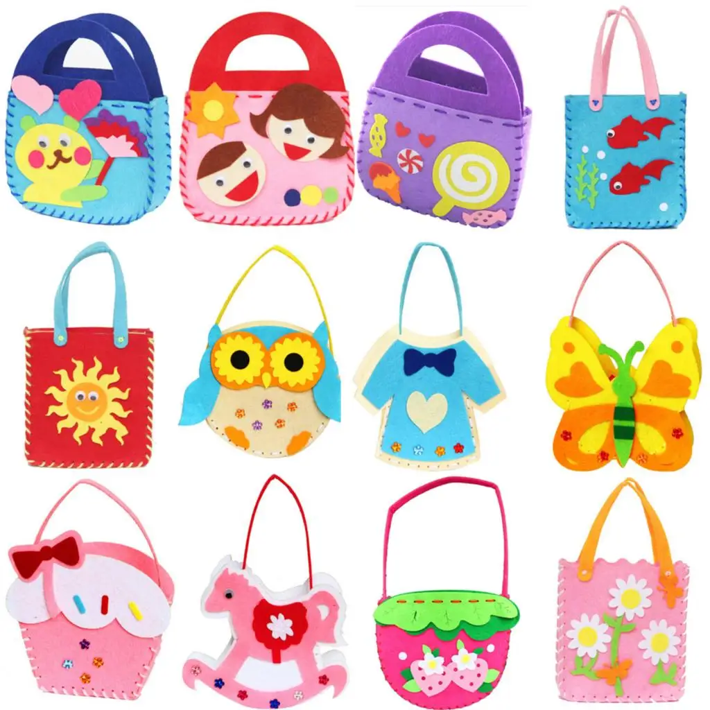 

1PCS DIY Applique Bag Kids Children Handmade Non-woven Cloth Cartoon Animal Flower Bag Craft Art Craft Gift