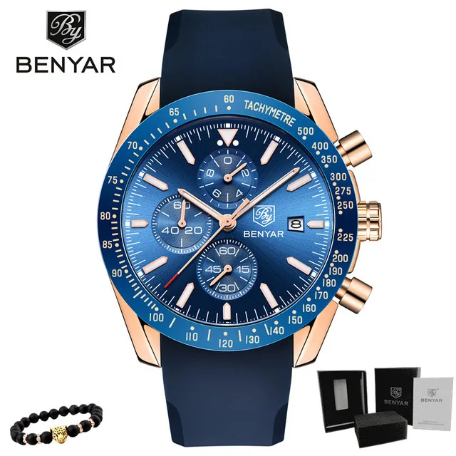1-Gold Blue BENYAR мужские часы Топ люксовый бренд Бизнес Сталь Кварцевые Часы повседневные водонепроницаемые мужские наручные часы Relogio Masculino - Цвет: 1-Gold Blue