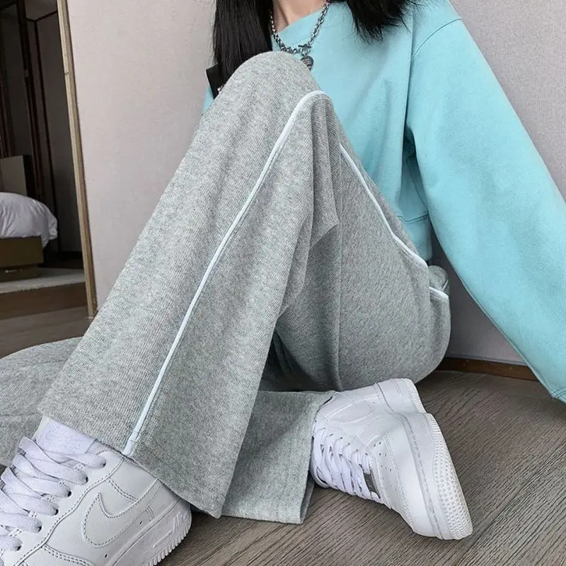 

Брюки женские осенние новые серые спортивные Прямые брюки с широкими штанинами с высокой талией Свободные корейские модные Универсальные ...