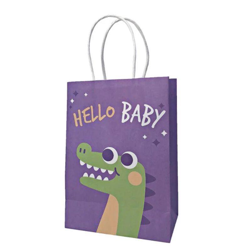 purple dino x12pcs 12 шт. подарочные сумки с рисунками животных, панды, жирафа, джунглей, вечерние бумажные сумки для конфет с ручками, товары для дня рождения, для детей - Цвет: purple dino x12pcs