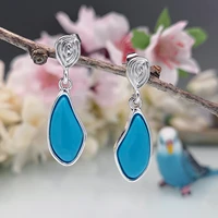 boho ethnic rose turquoise stone earrings natural jewelry antique metal flower carving ear studs drop dangle earrings femme