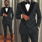 Смокинг мужской двубортный с лацканами, пиковая одежда для жениха, свадебный пиджак для выпускного вечера, блейзер (пиджак + брюки), черный цвет, 2 предмета