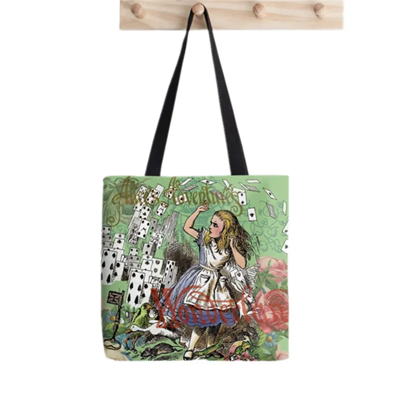 

Shopper Alice in Wonderland Vintage Painted Tote Bag women Harajuku shopper handbag girl Shoulder shopping bag Lady Canvas Bag