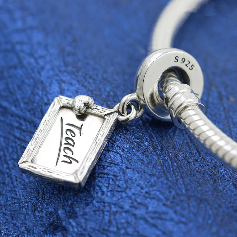 

2020 New Autumn 100% 925 Sterling Silver Teacher Chalkboard Dangle Charm Fit Bracelet Original DIY Pendant Jewellery For Women