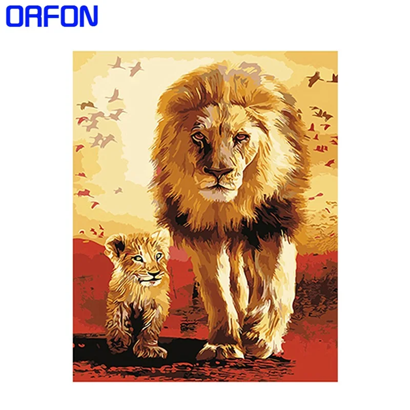 ORFON рамка Лев животное Набор для рисования по номерам Акриловая картина ручная