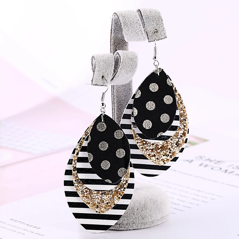 4 слоя искусственная кожа блестящие полоски принт слезы флаг США кожаные серьги