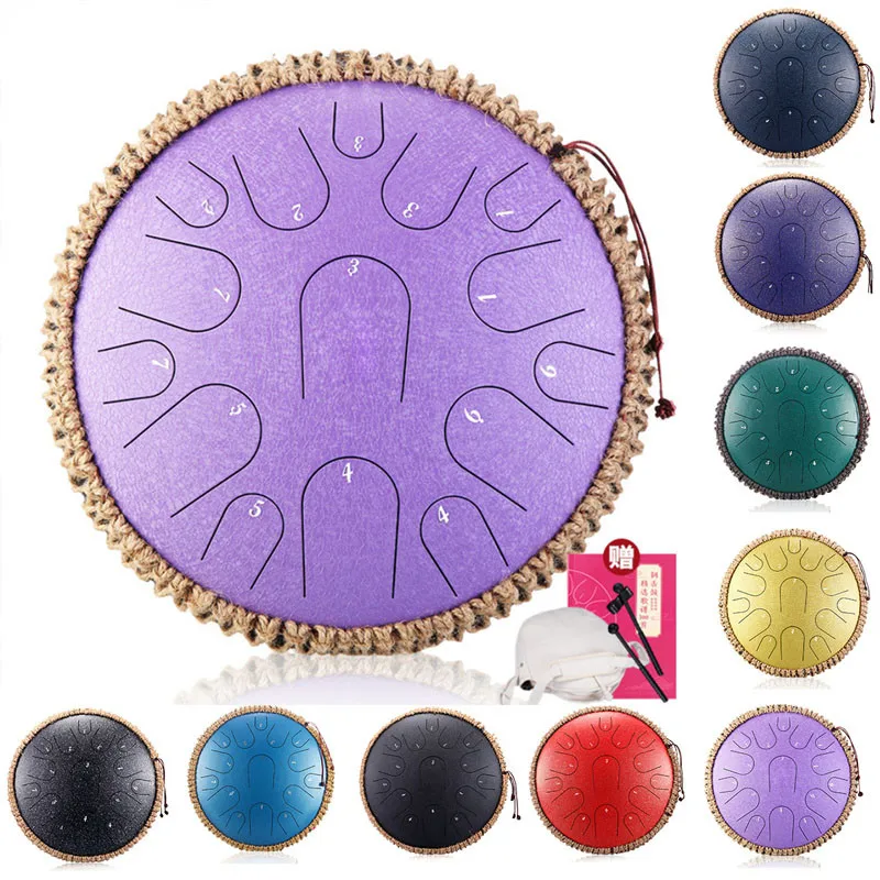 

HLURU 13 inch 15 tone Steel Tongue Drum Handheld Tank Drum Percussion Instrument Yoga Meditation Beginner Kid Music Lovers Gift