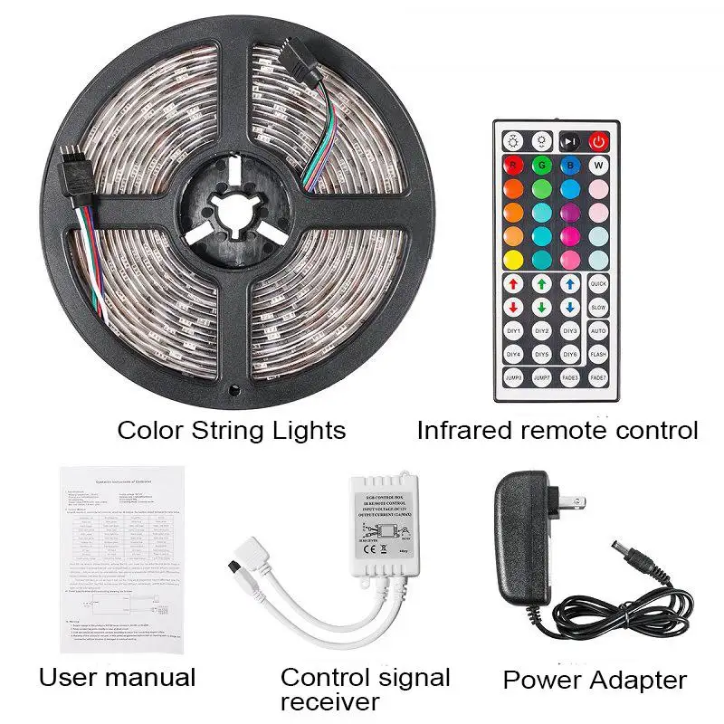 16/20 цветная светодиодная лента RGB 5050 SMD 2835 гибкая светодиодная лента световой полосы RGB 5 м лента DC 12V+ пульт дистанционного управления+ адаптер