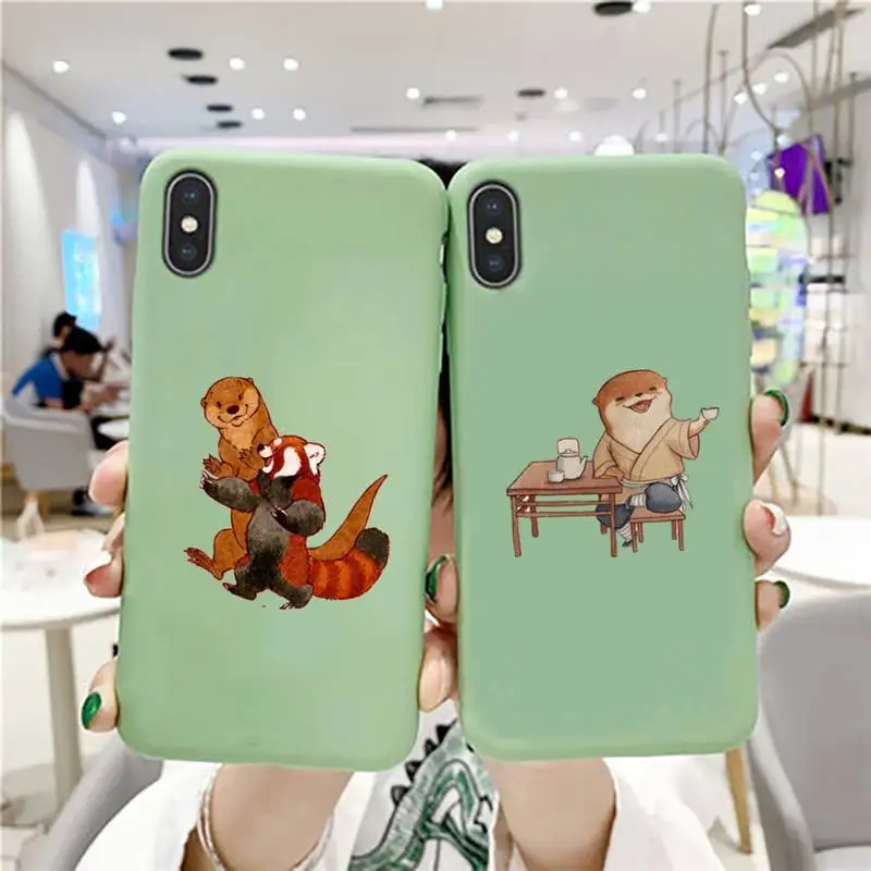 

cute cartoon otter Phone Case Original For iphone 11 Pro Max X XS Max XR Solid Candy Color Shell For iPhone 7 8 6 6S Plus