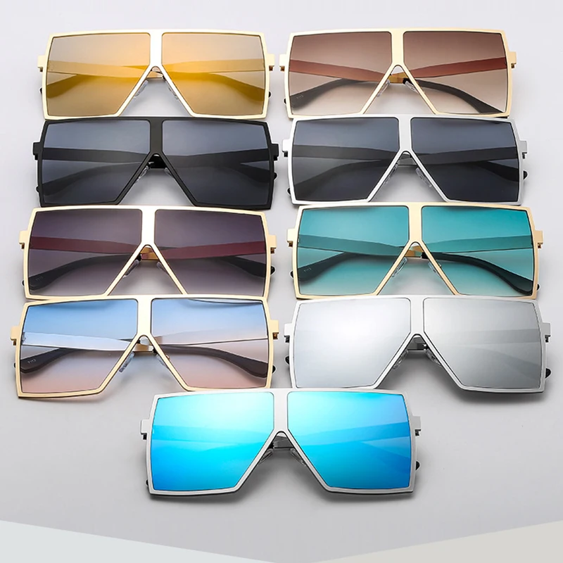 

Luxury Brand Design Fashion Square Oversized Sunglasses Women 2020 Metal Big Frame Vintage Gradient Mirror Sun Glasses UV400