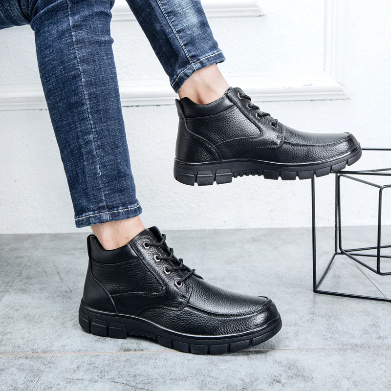

Men Winter Shoes Warm plush snow boots for Men ankle boots lace up fashion men's casual shoes Men Comfortable Motorcycle boots 4