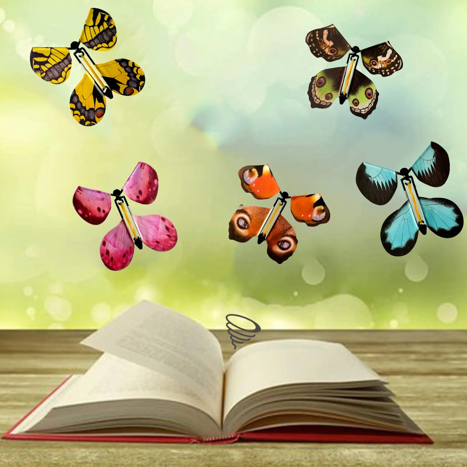 

5pc Flying Butterfly Cards Wrap Novelty Flying Butterfly Clockwork Rubber Funny Surprise Prank Joke For Kids Mystical Trick Gift