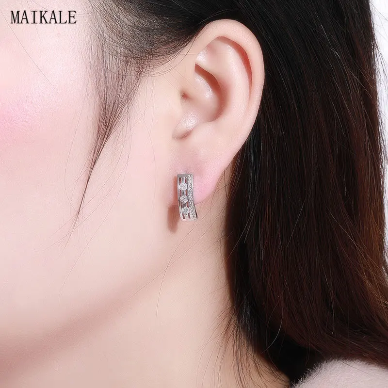 MAIKALE, простые u-образные серьги-гвоздики для женщин, циркониевые бусины, золотые, серебряные, полые кубические циркониевые серьги, модные ювелирные изделия