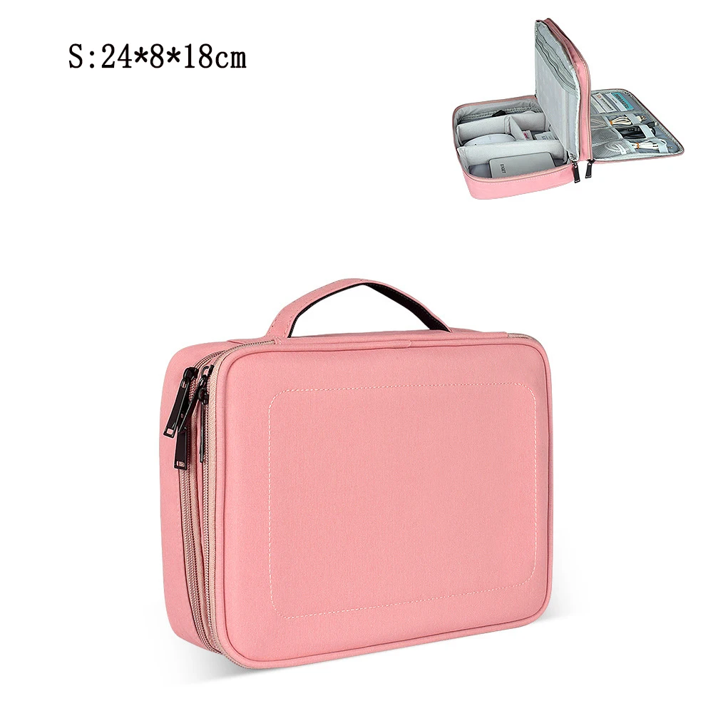 Pink-(S) Двухслойные цифровые аксессуары Сумка Многофункциональные наушники кабель для передачи данных мобильный жесткий u-диск электронный гаджет органайзеры для путешествий - Цвет: Pink-(S)