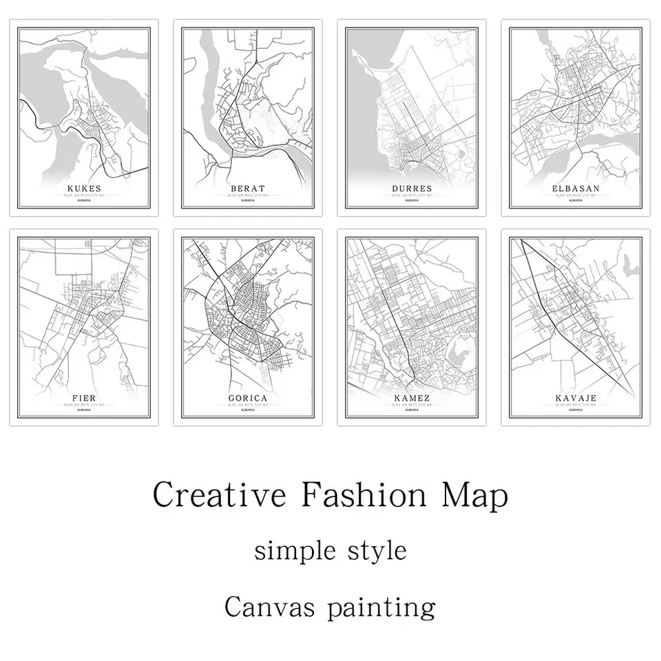 Черно белая карта города мира Постер для Северной гостиной настенные