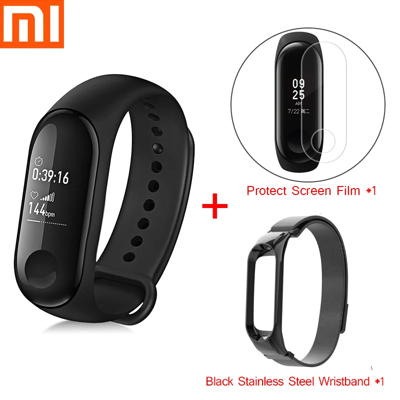 Silver black Xiaomi mi смарт-браслет 3 фитнес-браслет mi Band 3 большой сенсорный экран сообщение время сердечного ритма Smartband D30 - Цвет: Silver black