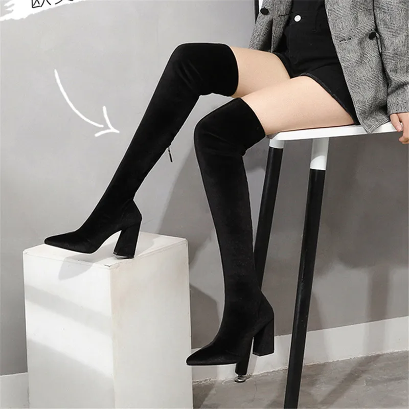 

Mobetty 2020 New Flock Over The Knee Boots Height Increasing Pointed Toe Women Shoes Autumn Winter Casual Long Boots Size34-43