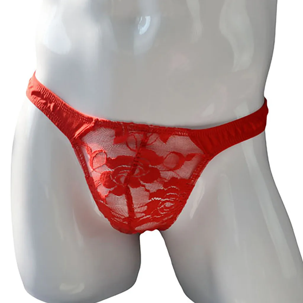 Трусы стринги мужские с заниженной талией пикантное прозрачное кружевное нижнее