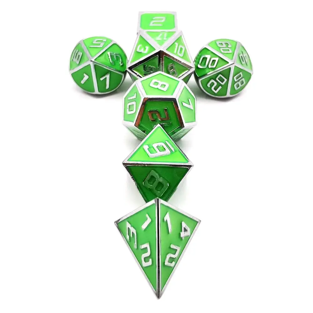 CesieLyn Ночная светящаяся металлическая игра в кости набор DnD 7 шт. RPG Dice MTG D & D4 D6 D8 D10 D12