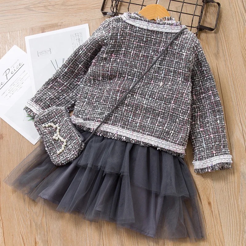

2020 spring baby girl dresses party and wedding winter toddler girls vestido kids girl sleeveless dress+coat+bag 3pcs
