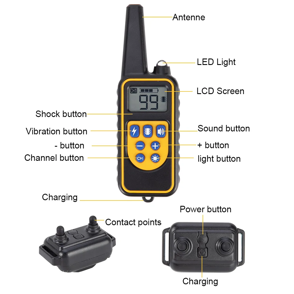 

Shock Vibration Sound 800m Electric Dog Training Collar Pet Remote Control Waterproof Rechargeable with LCD Display for All Size