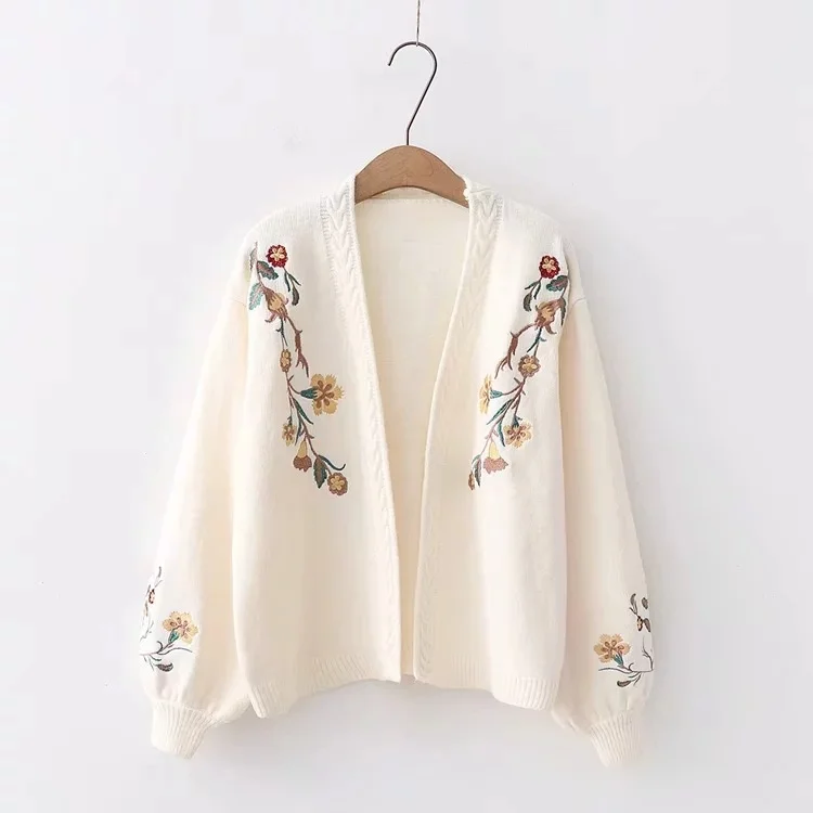 

Female cardigan Long Sleeve V Neck Women's sweater Cardigan Floral Embroidery Sweater Korean fashion Sweater women