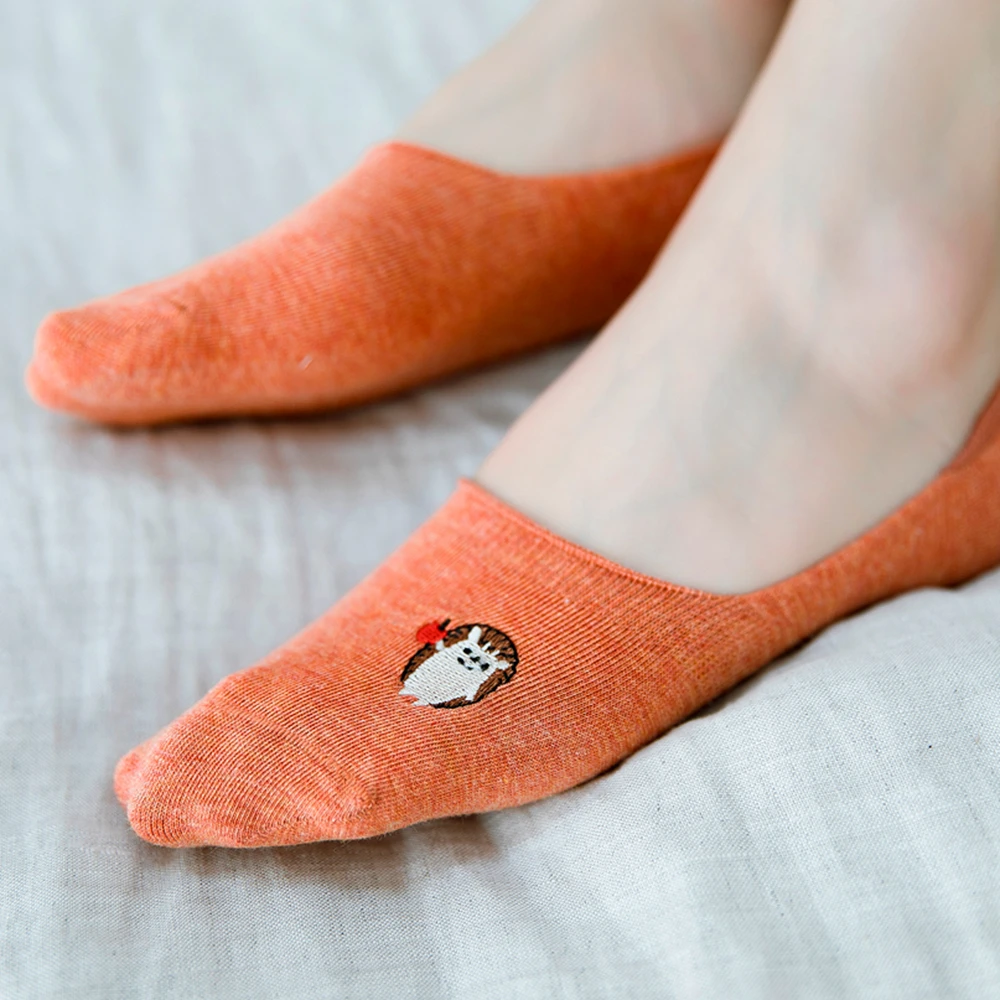Носки в японском стиле Харадзюку с вышитыми животными женские летние хлопковые