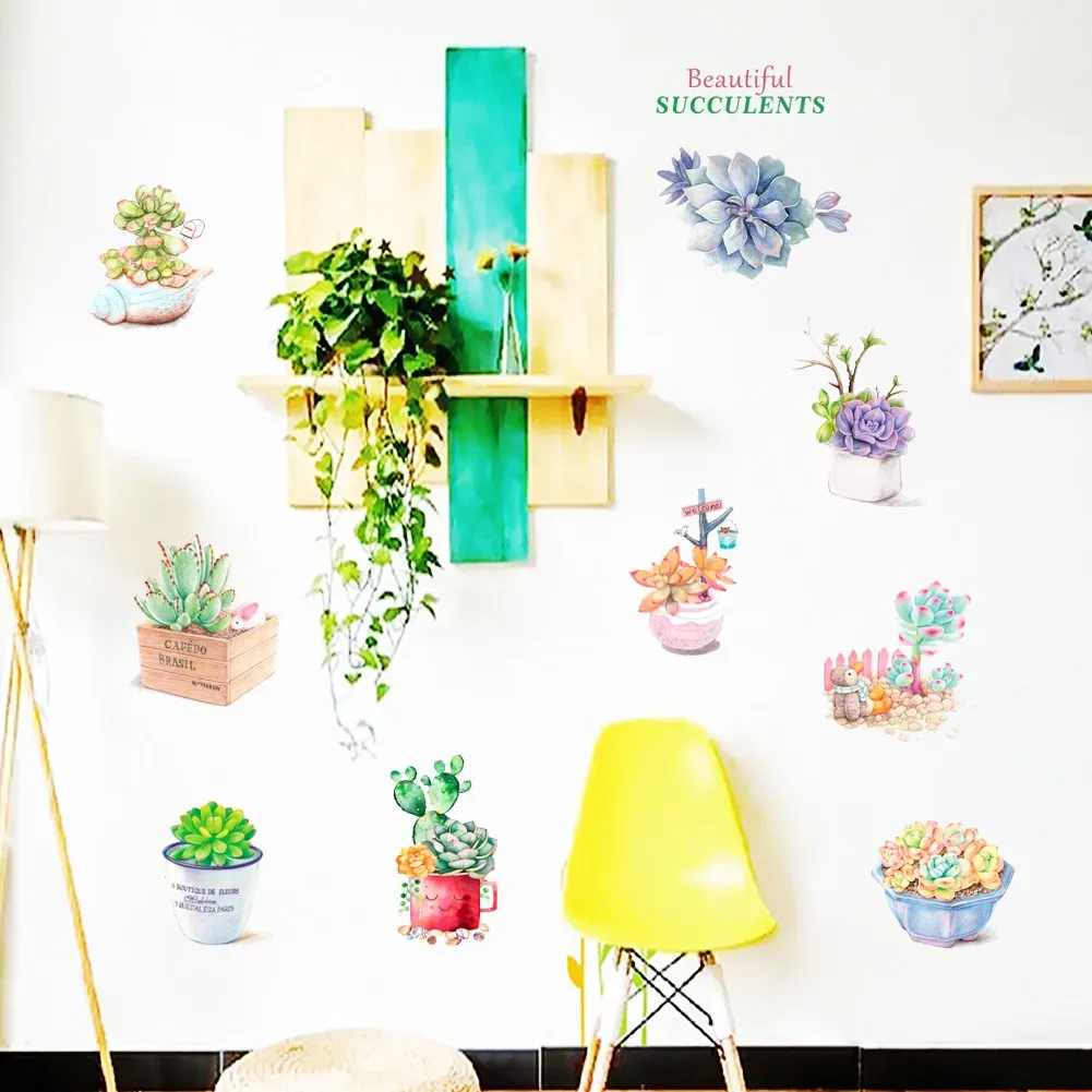 Растения-суккуленты цветочный горшок настенные наклейки сделай сам для