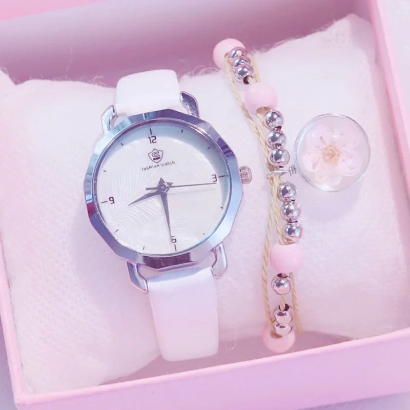 Модные женские часы с циферблатом минимализм повседневные кварцевые кожаным