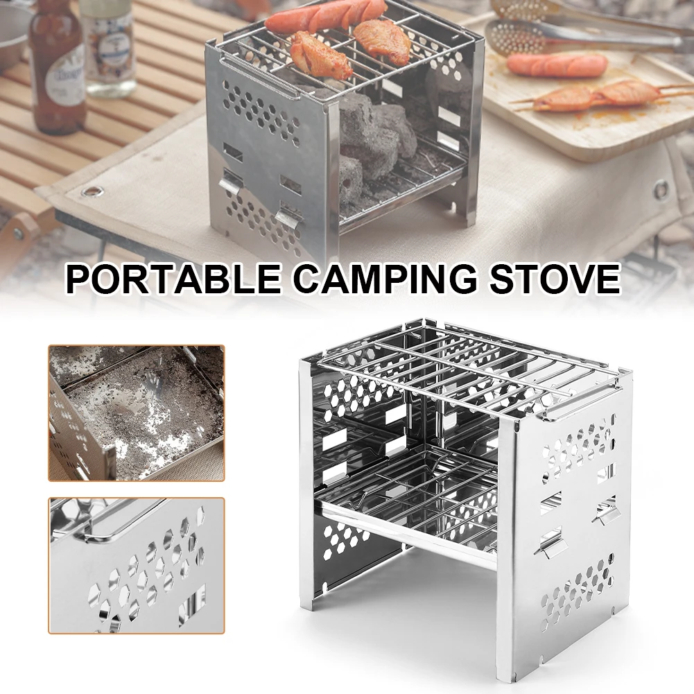 

Outdoor Firewood Stove Portable Stainless Steel Charcoal Burner Mini Folding Barbecue Stove For Camping Picnic BBQ