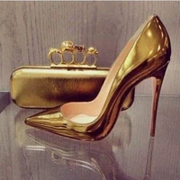 gold metallic stiletto heel pumps for women 12cm slip on pointy toe office lady dress shoes shallow party banquet wedding shoes