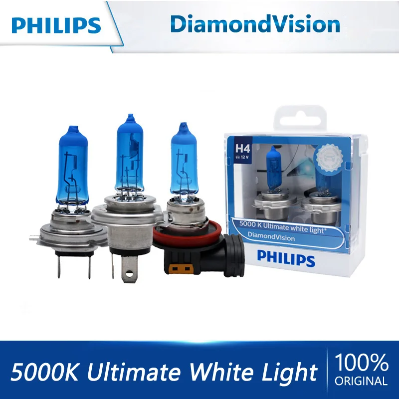 Автомобильные галогенные фары Philips DiamondVision H1 H4 H7 H8 H11 HB3 HB4 9003 9005 9006 12 в 5000K OEM