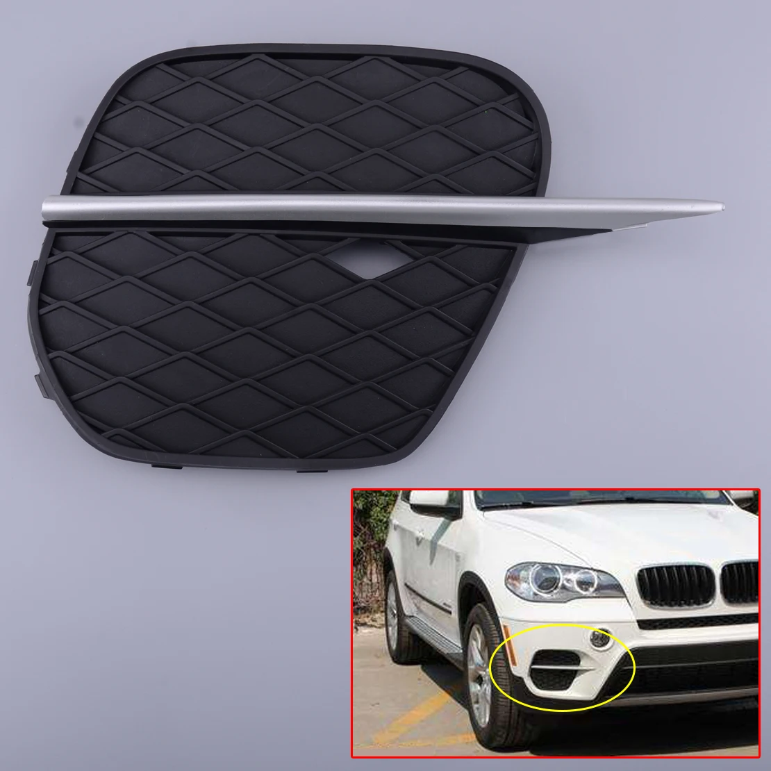 

ABS передний правый бампер Нижняя решетка и серебристая формовочная полоса 51117222848 подходит для BMW X5 E70 2011 2012 2013