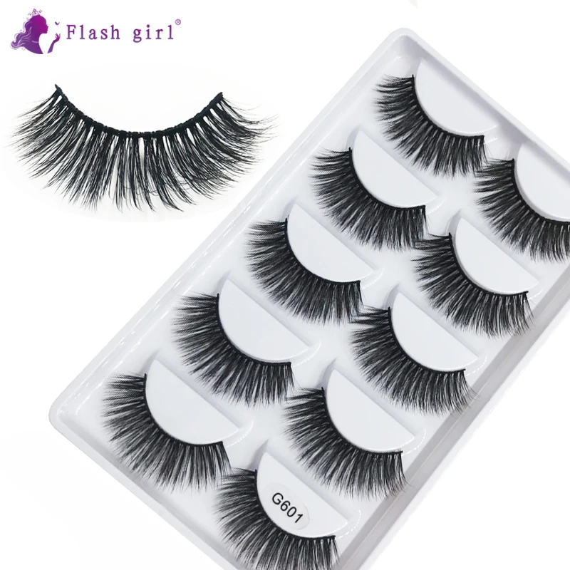 

Eyelashes Flash Girl 5 Pairs 3D Mink Lashes Natural Long Fake Eyelash Individual Eye Makeup Extension G601